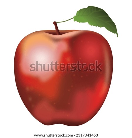 3D Red Apple Fruit With Leaf