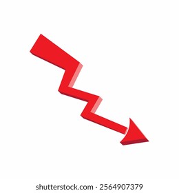 3d red arrow down stock market down, losing market, market all time low, failure red icon 