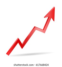 3d red arrow grow symbol risk sign up bright arrow 