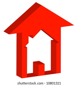 3d - Red Up Arrow With House Inside - Rising Prices In Housing Market - Vector