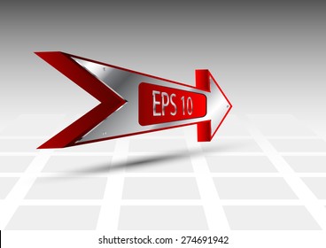 3D Red Arrow in a metal frame on a gray background