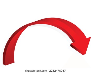 3d Red Arrow Sign Icon Isolated on White Background. 3d style. arrow icon for your web site design, logo, app, UI. arrow indicated the direction symbol. curved arrow sign.
