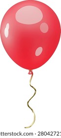 A 3D red balloon with highlights and a gold string at the bottom. Themes of joy, lightheartedness, family celebrations, and retail. Suitable for cards, patterns, and banners. Vector. Icon.
