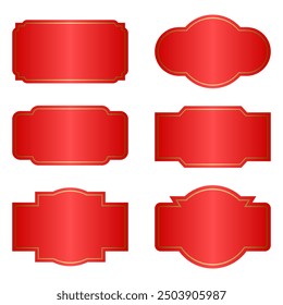 3d red banner label design collection with gold line frame