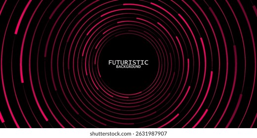 3D red black dynamic techno background on dark space. Tech banner with rotating circles style decoration. Modern graphic design element. Motion lines concept for web, flyer, card, or brochure cover