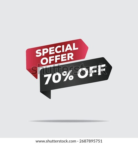 "3D red and black special offer 70% off text, bold modern discount banner with high contrast minimalist design"