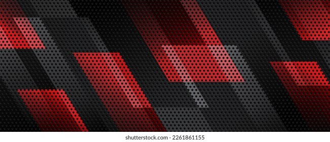 3D red black techno abstract background overlap layer on dark space with lines decoration. Modern graphic design element perforated style for banner, flyer, card, brochure cover, or landing page svg