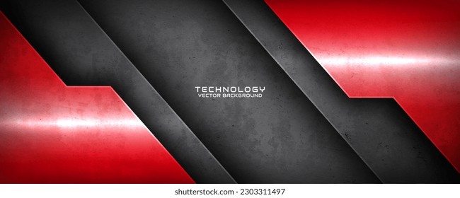 Capa de solapamiento de fondo abstracto tecno rojo 3D sobre el espacio oscuro con efecto de textura gruesa. Diseño gráfico moderno concepto de corte de elementos para banner, volante, tarjeta o portada