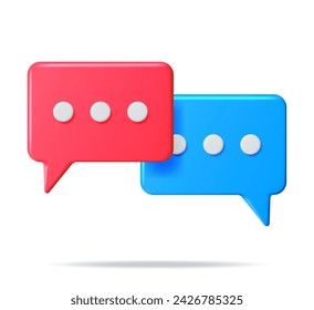 3D Red and Blue Blank Speech Bubble Isolated on White. Rendering Chat Balloon Pin. Notification Shape Mockup. Communication, Web, Social Network Media, App Button. Realistic Vector Illustration