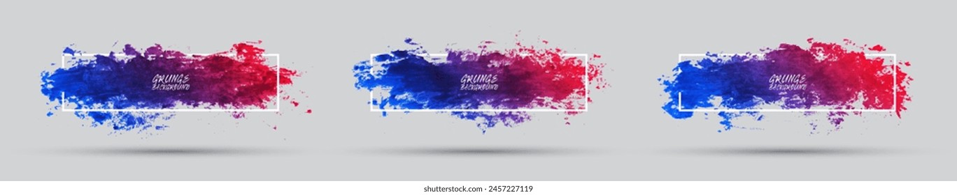 3D red blue brush strokes isolated on gray background. Elegant watercolour set. Textured effect bundle. Graphic design element grungy painted style concept for art, ads, offer, big, mega or flash sale