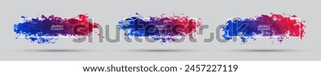 3D red blue brush strokes isolated on gray background. Elegant watercolour set. Textured effect bundle. Graphic design element grungy painted style concept for art, ads, offer, big, mega or flash sale