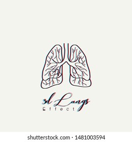 3d (Red blue) color effect Lungs Cartoon Vector
