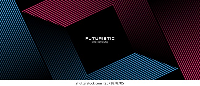 3D red blue lines techno abstract background overlap layer on dark space with squares effect decoration. Modern graphic design element stripes style concept for banner, flyer, card, or brochure cover