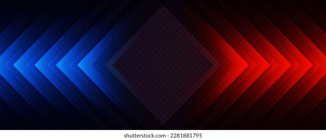 Capa de superposición de fondo abstracta 3D de color azul rojo tecno en el espacio oscuro con decoración hombus. Diseño gráfico moderno concepto de estilo de movimiento para banner, volante, tarjeta, portada de folleto o página de inicio