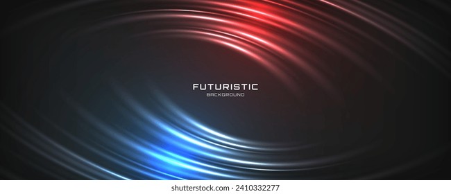 3D red blue techno background on dark space with glow lines effect shape decoration. Fast motion style. Modern graphic design element panoramic high speed concept for banner, card, or brochure cover