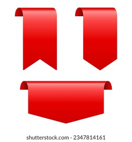 3D red bookmark tag sale isolated on white background, vector illustration