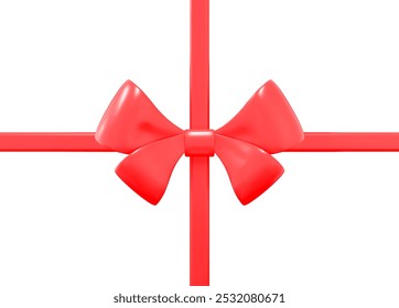 3d red bow with ribbon for decoration gifts, greetings, holidays. Stock vector illustration isolated on white background.