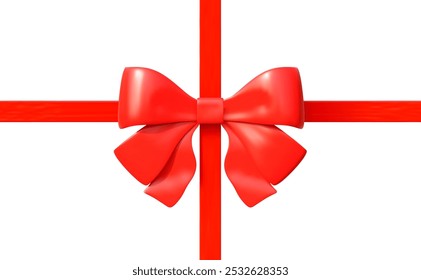 3d red bow with ribbon for decoration gifts, greetings, holidays. Stock vector illustration isolated on white background.