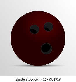 3d red bowling ball isolated on white background. Realistic game equipment  mockup. Sport object template.  Vector illustration
