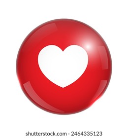 3d red bubble with heart symbol.