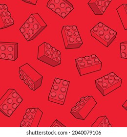 3d Red building blocks bricks toys, Seamless vector pattern, Building toy seamless for kid fashion, fabric, print, wall, background, backdrop and wallpaper. vector illustration