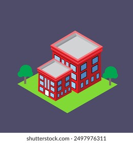 3d red building office with hd resolution for download eps