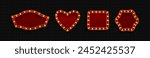 3d red bulb light frame for retro circus show. Casino or cinema marquee signboard for text. Vintage square, heart and circle shape game banner template. Quiz party or lottery led lightbox isolated