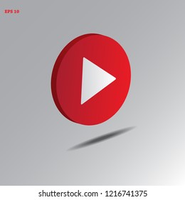 3D red button video player. Social media. Flat Social Media Background Sign Download. Vector Logo. EPS10