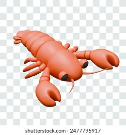 3D red cancer, crayfish in cartoon style. Ingredient for dishes with high content