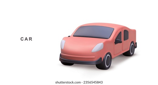 3d red car on white background. Vector illustration.