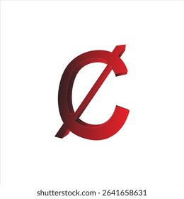 3D red cent symbol with diagonal line on white background