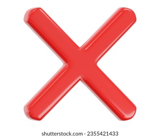 3d red check symbols X mark icon. Cartoon style. Stock vector illustration on isolated background.