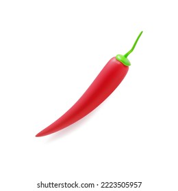 3d Red Chilli Cayenne Pepper Plasticine Cartoon Style Spice Concept Isolated on a White Background . Vector illustration