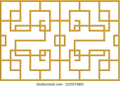 3D red chinese patter fence on white background, illustration