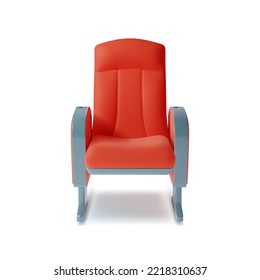 3d Red Cinema Movie Chair Plasticine Cartoon Style Object Isolated. Vector illustration of Classic Comfortable Velvet Armchair