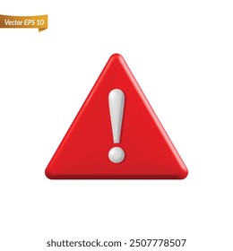 3d red clean alert sign, attention mark, caution icon. Danger, warning, clean emergency hazard notification symbol. Alert notice, warning reminder and attention isolated vector illustration 