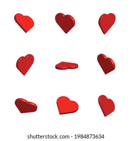 3D red color heart shape design collection vector illustration on a white background, 3D red love shape for multiple uses, red love shape for valentine.
