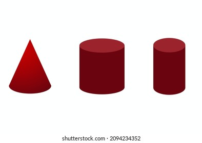 3d red cone and cylinders for math classroom demonstration