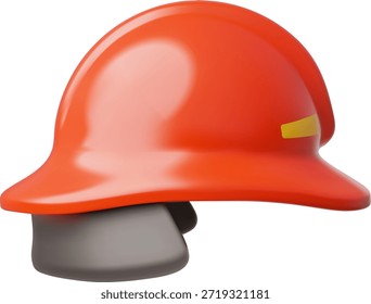 Sombrero duro rojo de la seguridad de la construcción 3D, aislado en el fondo blanco. Equipos de protección personal para trabajadores de la construcción, bomberos, rescatistas y trabajadores industriales. Vector ilustración de dibujos animados.