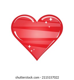3D Red crystal heart vector illustration. Vector design element. Pink heart Emoji Icon Object Symbol with bright stars vector illustration. Cartoon heart design isolated on white.