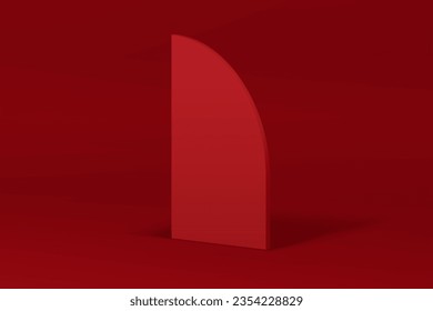 3d red curved wall fashion studio background for product commercial presentation realistic vector illustration. Modern advertising space geometric decorative form for promo show room interior design