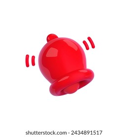 3d red danger alarm bell isolated. Emergency alert sign, important message, risk warning signal, error. Cartoon vector illustration