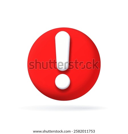 3d red danger or attention sign. Red icon exclamation point notifications alert warning. 3d icon glass and metal. Vector illustration