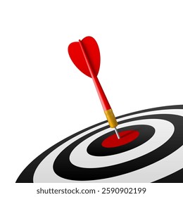 3D Red Dart Hit The Dartboard Mockup. EPS10 Vector