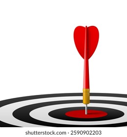 3D Red Dart Hit The Dartboard In Center. EPS10 Vector