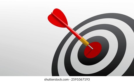 3D Red Dart Hit The Dartboard Mockup. EPS10 Vector