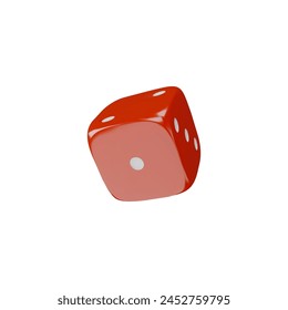 A 3D red dice with numbers on the faces 1,2 and 3 for table and gambling games such as backgammon and poker. The vector icon is highlighted on a white background