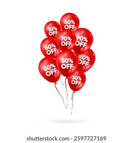 3D Red Discount ballons vector. Price off tag design collection. Vector illustration.