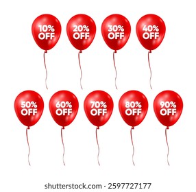 3D Red Discount ballons vector. Price off tag design collection. Vector illustration.
