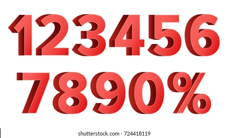 3D Red Discount Numbers Vector. Percent. Numbers From 0 to 9. Percentage Icon Set In 3D Style. Isolated On white Illustration
